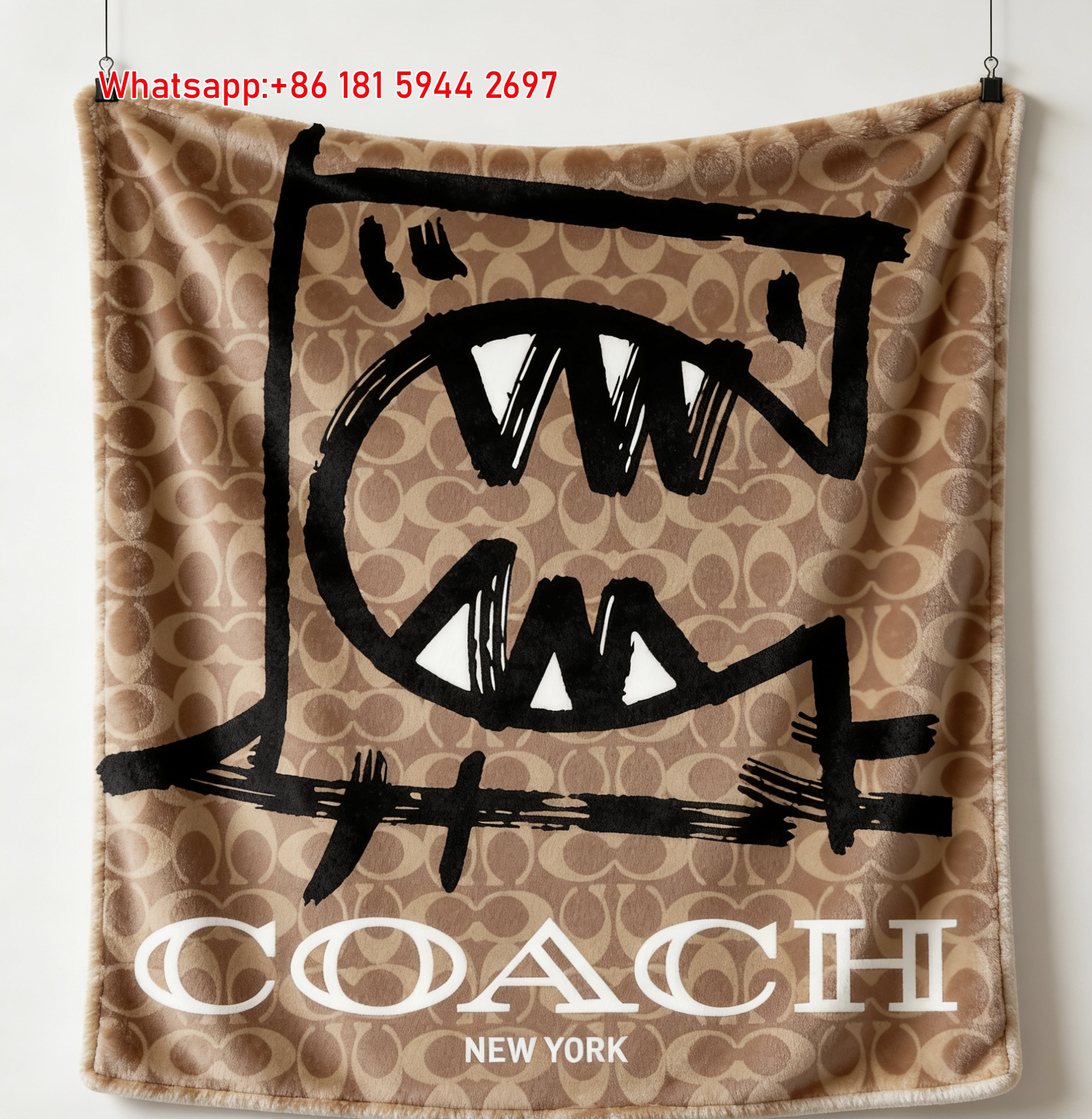 Coach Brown Graffiti Monogram Flannel Throw Blanket C025